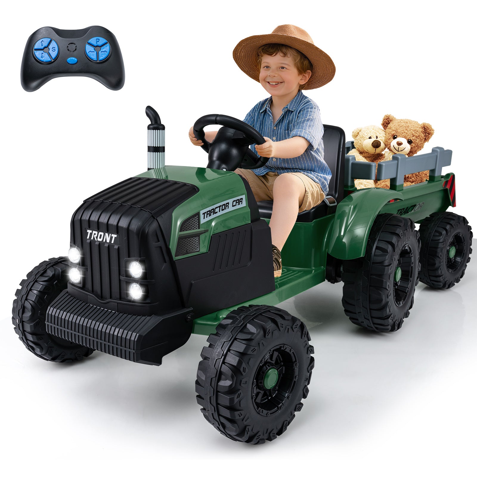 24V Ride On Tractor For Kids, Detachable Trailer, Remote Control, Dark Green Powered Ride On Toys at Gallery Canada