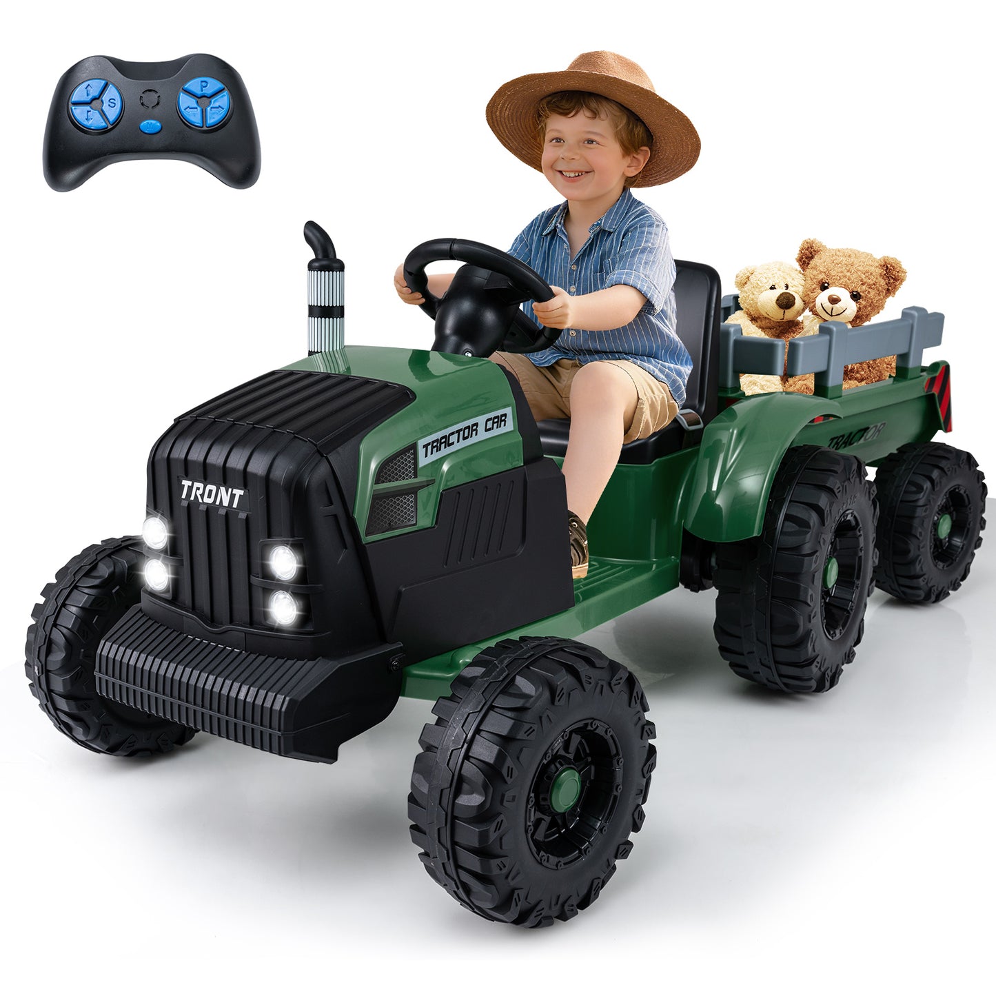 24V Ride On Tractor For Kids, Detachable Trailer, Remote Control, Dark Green Powered Ride On Toys at Gallery Canada