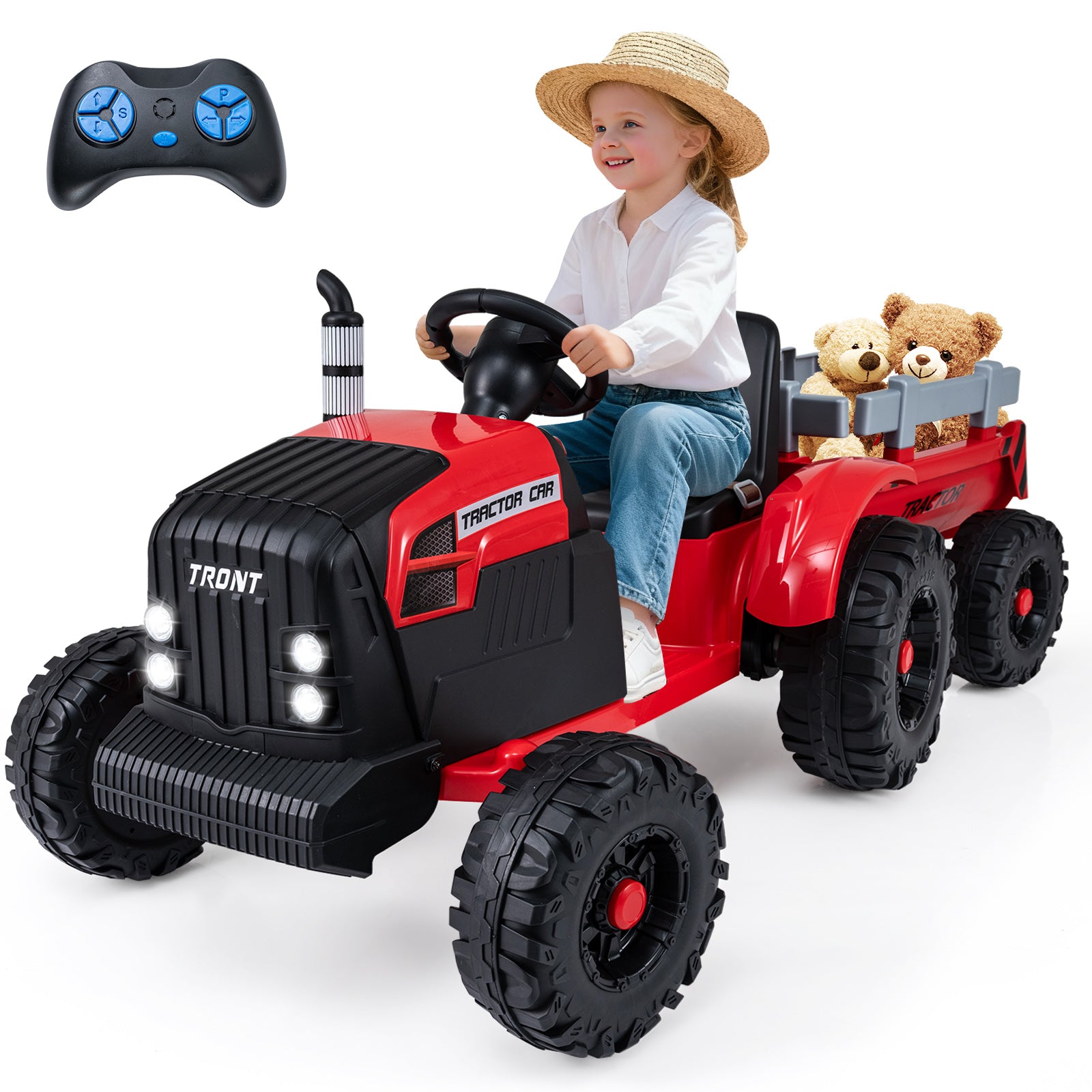 24V Kids Electric Ride On Tractor, Detachable Trailer, Remote Control, Red Powered Ride On Toys at Gallery Canada