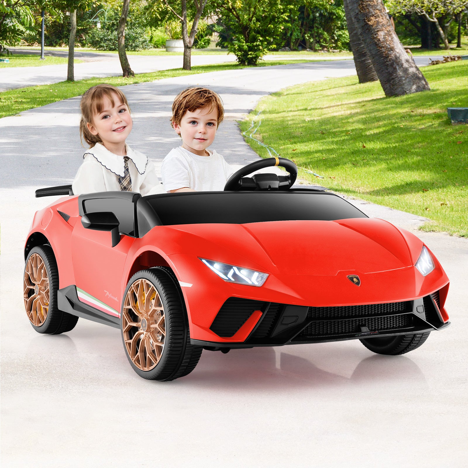 24V Ride-on Car for Kids 4WD 2-Seater Licensed Lamborghini Electric Vehicles with Music, Red Powered Ride On Toys at Gallery Canada