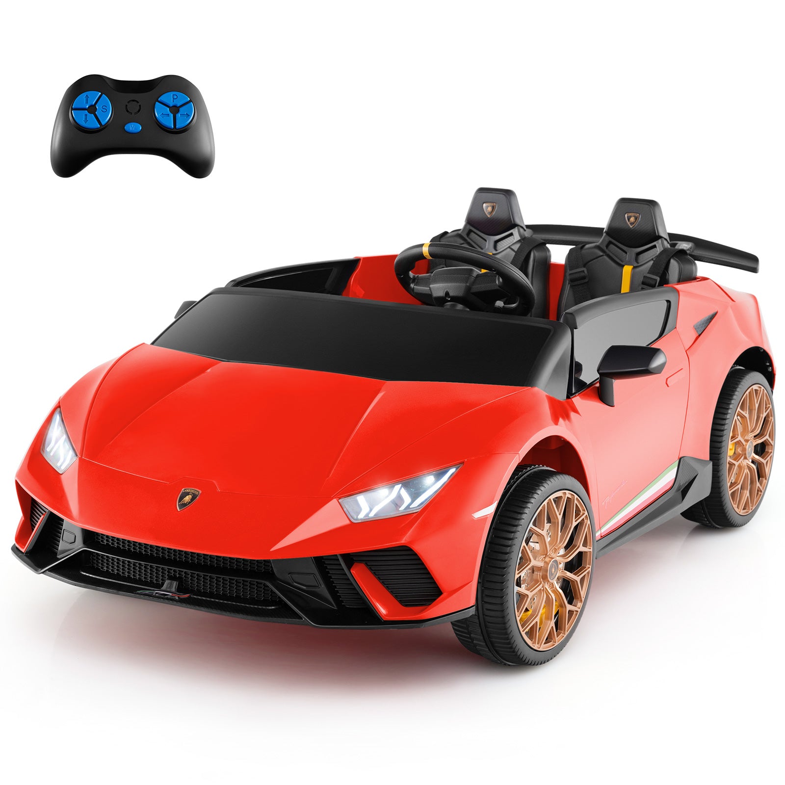 24V Ride-on Car for Kids 4WD 2-Seater Licensed Lamborghini Electric Vehicles with Music, Red Powered Ride On Toys at Gallery Canada