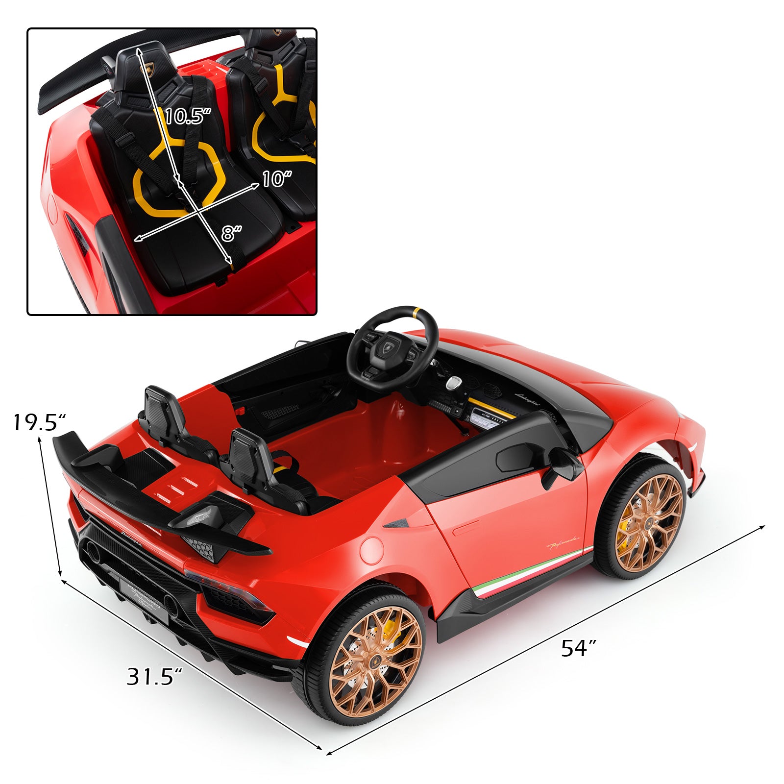 24V Ride-on Car for Kids 4WD 2-Seater Licensed Lamborghini Electric Vehicles with Music, Red Powered Ride On Toys at Gallery Canada