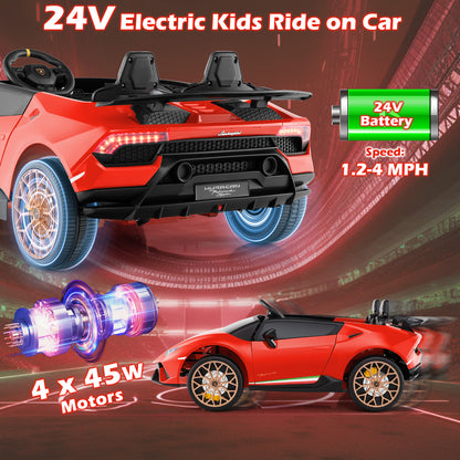 24V Ride-on Car for Kids 4WD 2-Seater Licensed Lamborghini Electric Vehicles with Music, Red Powered Ride On Toys at Gallery Canada