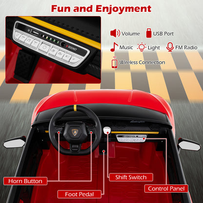 24V Ride-on Car for Kids 4WD 2-Seater Licensed Lamborghini Electric Vehicles with Music, Red Powered Ride On Toys at Gallery Canada