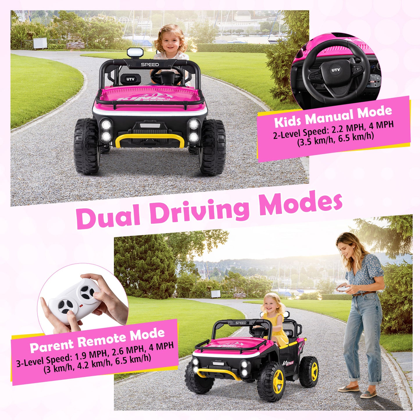 24V Ride on Toy for Kids 2 Seater Ride on Truck Car with Horn Music Story, Pink