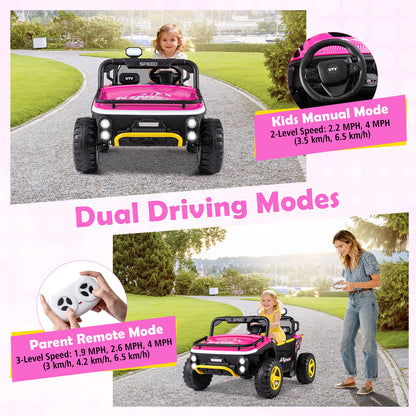 24V Ride on Toy for Kids 2 Seater Ride on Truck Car with Horn Music Story, Pink