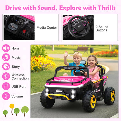 24V Ride on Toy for Kids 2 Seater Ride on Truck Car with Horn Music Story, Pink