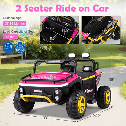 24V Ride on Toy for Kids 2 Seater Ride on Truck Car with Horn Music Story, Pink