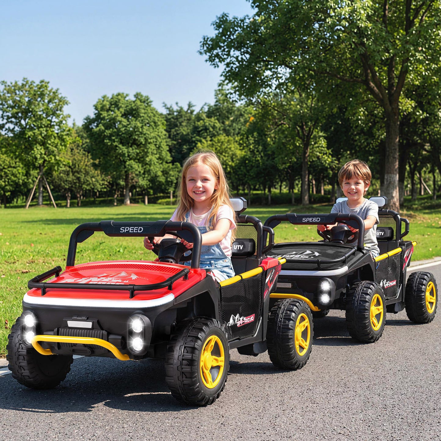 24V Ride on Toy for Kids 2 Seater Ride on Truck Car with Horn Music Story, Red