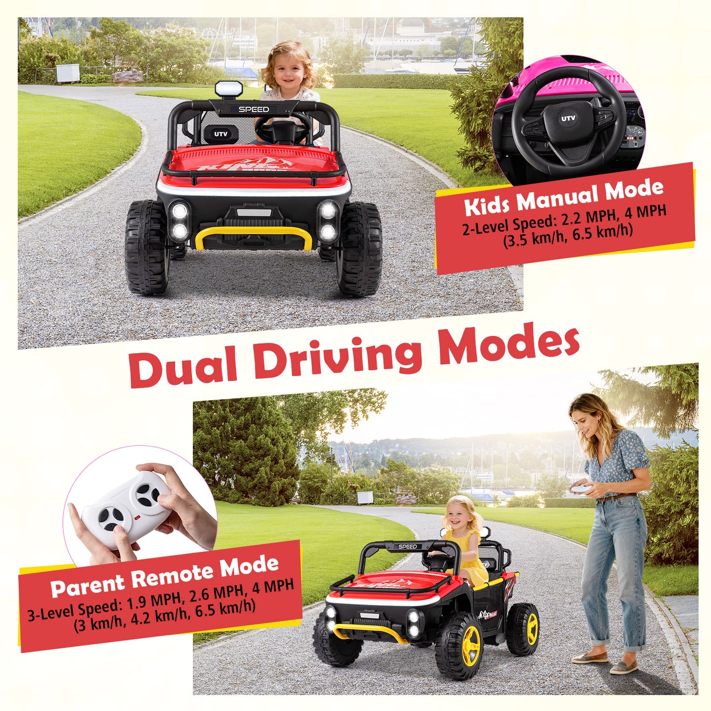 24V Ride on Toy for Kids 2 Seater Ride on Truck Car with Horn Music Story, Red