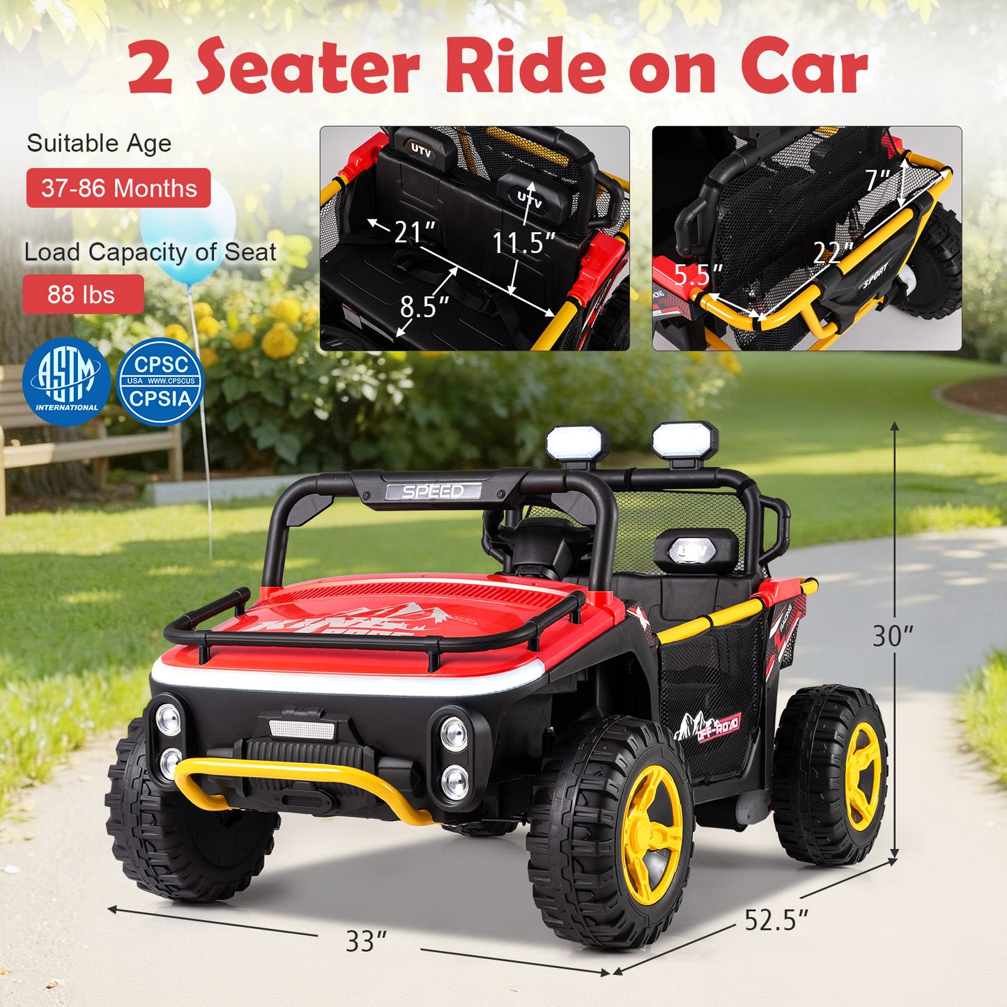 24V Ride on Toy for Kids 2 Seater Ride on Truck Car with Horn Music Story, Red