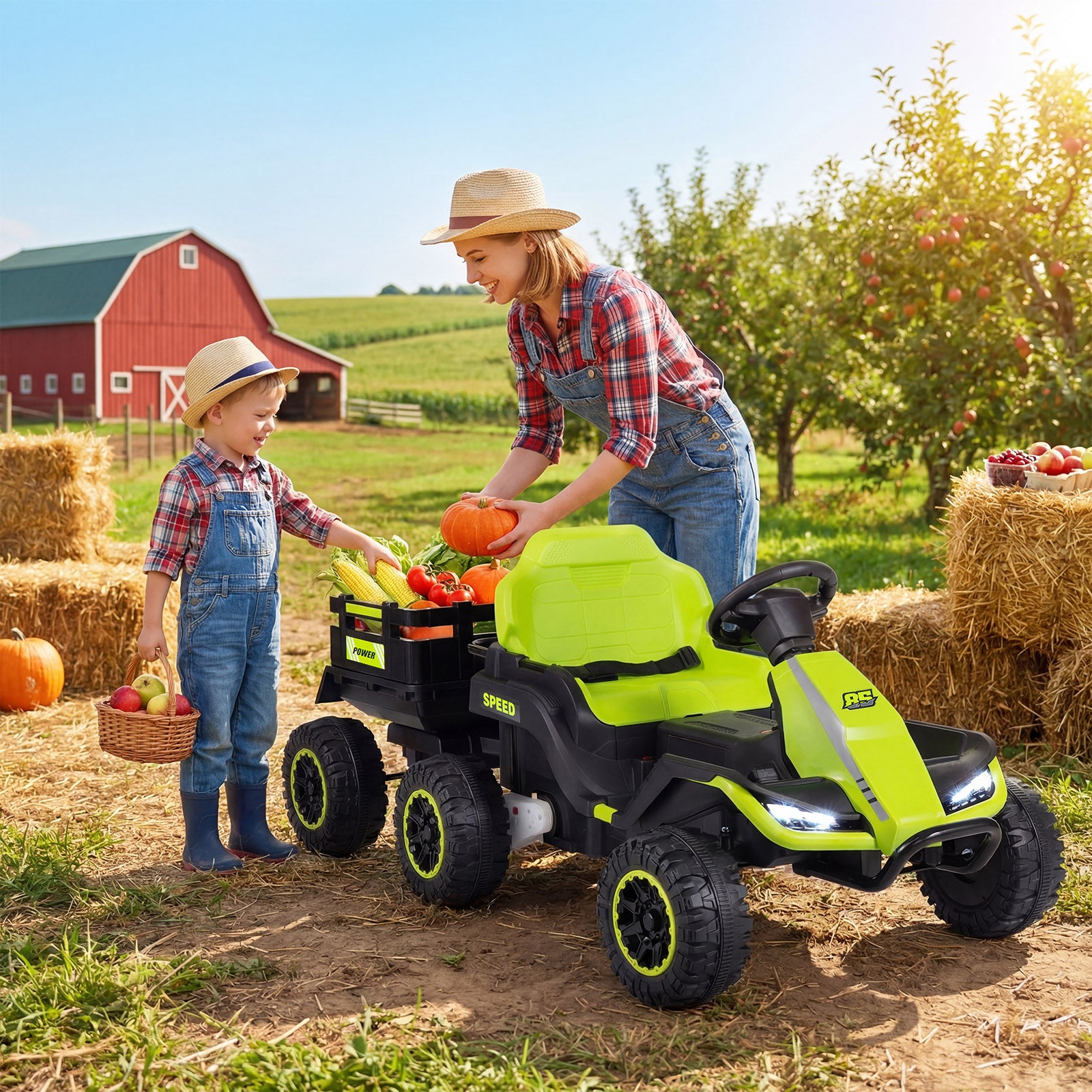 24V Ride On Tractor With Detachable Trailer, Music, Green Powered Ride On Toys at Gallery Canada