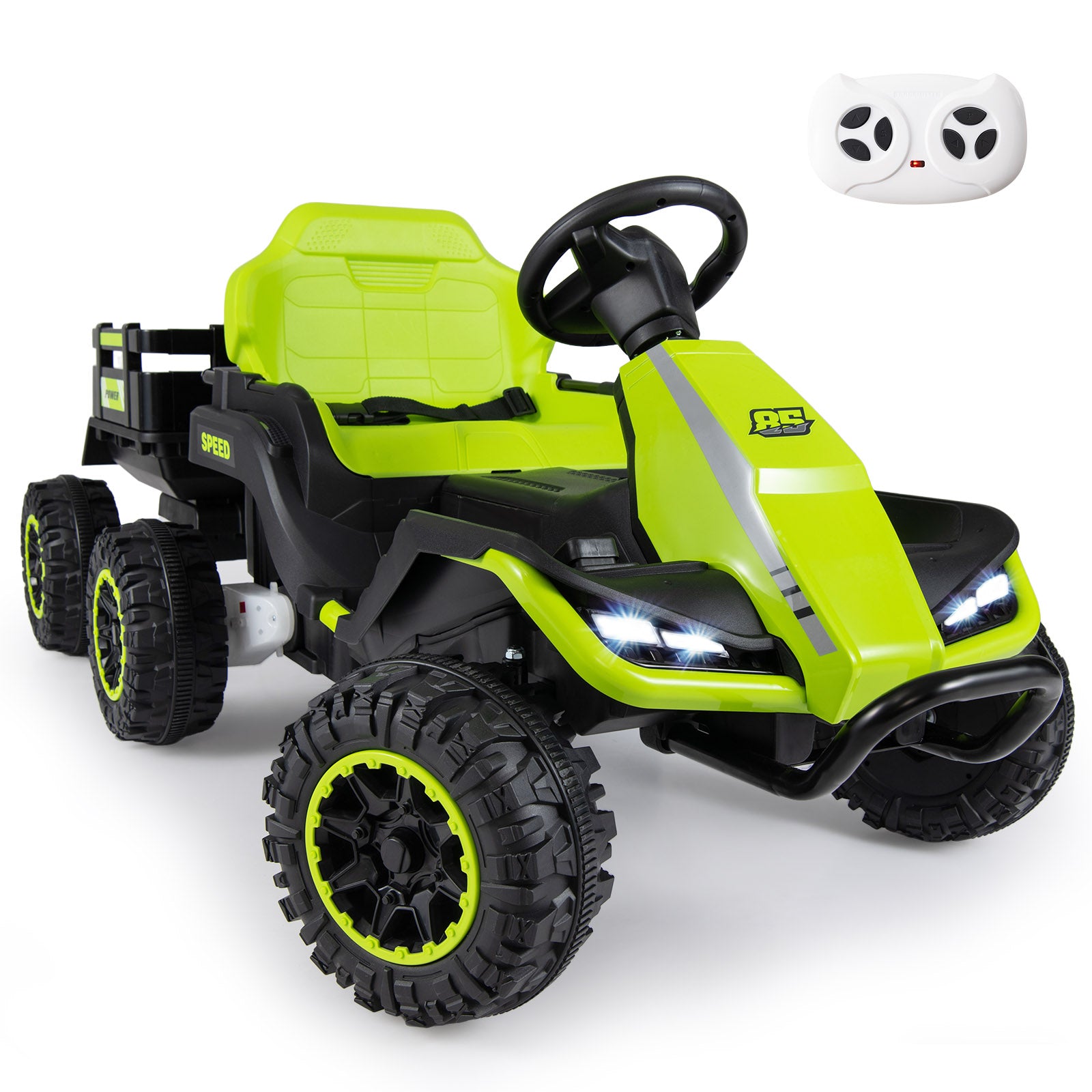 24V Ride On Tractor With Detachable Trailer, Music, Green Powered Ride On Toys Green at Gallery Canada
