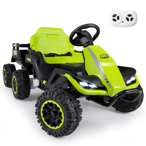 24V Ride On Tractor With Detachable Trailer, Music, Green