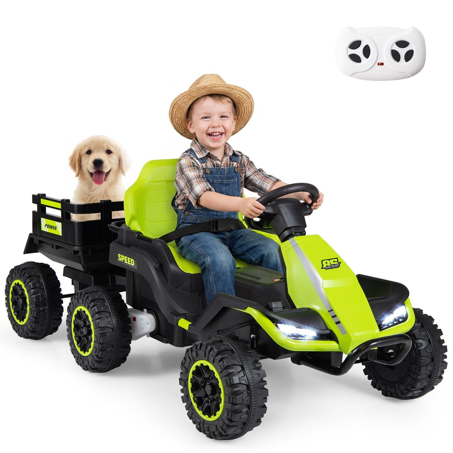24V Ride On Tractor With Detachable Trailer, Music, Green Powered Ride On Toys at Gallery Canada