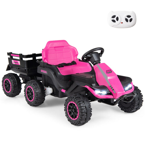 24V Ride On Tractor With Detachable Trailer, Pink