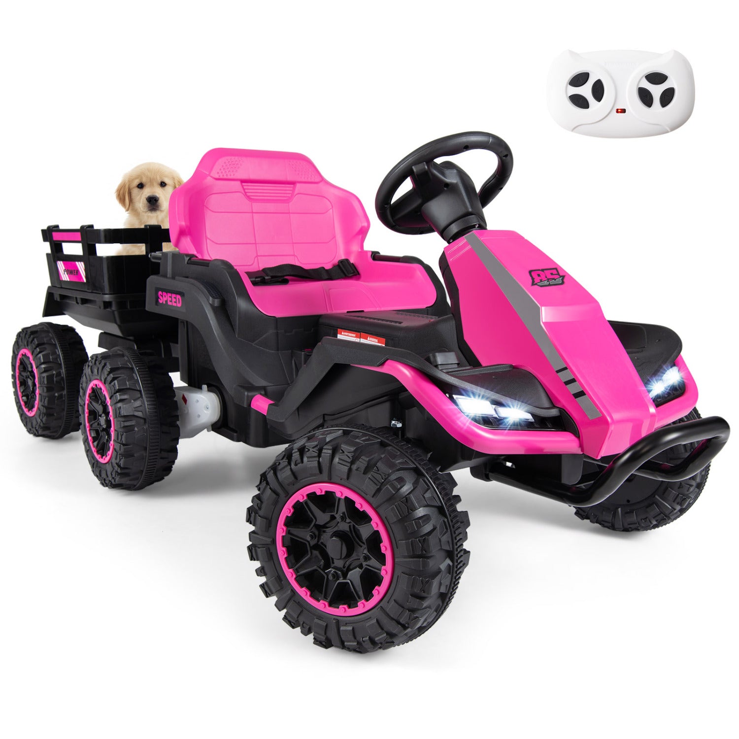 24V Ride On Tractor With Detachable Trailer, Pink Powered Ride On Toys at Gallery Canada