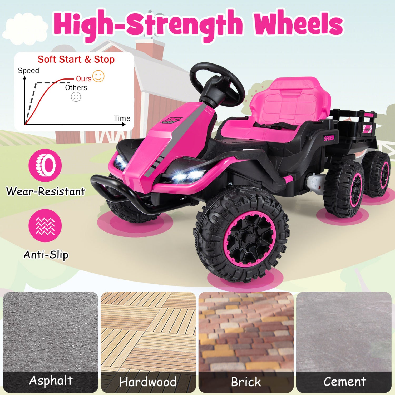 24V Ride On Tractor With Detachable Trailer, Pink Powered Ride On Toys at Gallery Canada