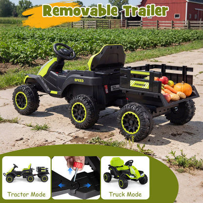 24V Ride On Tractor With Detachable Trailer, Music, Green Powered Ride On Toys at Gallery Canada