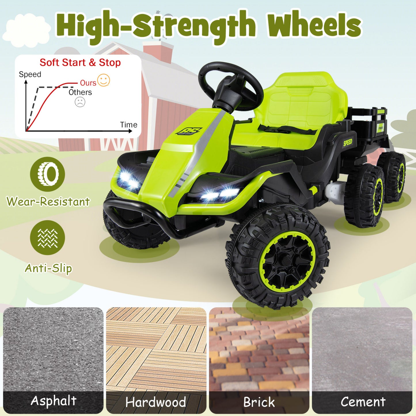 24V Ride On Tractor With Detachable Trailer, Music, Green Powered Ride On Toys at Gallery Canada