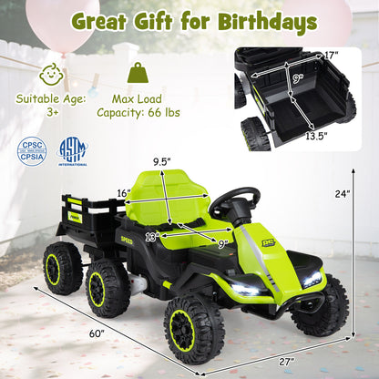 24V Ride On Tractor With Detachable Trailer, Music, Green Powered Ride On Toys at Gallery Canada