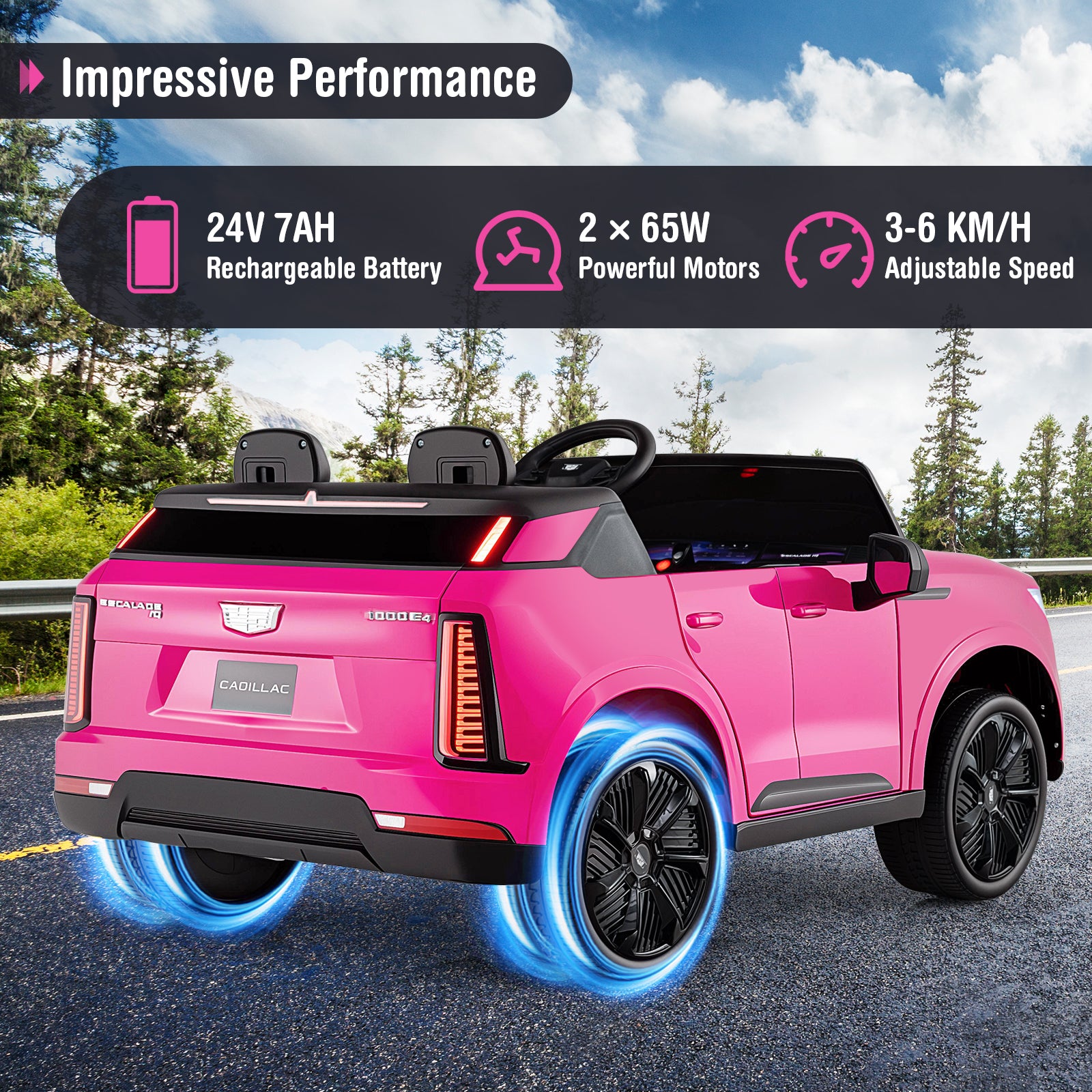 24V Ride on Truck 2-Seater Licensed Cadillac with Remote Control, Pink Powered Ride On Toys at Gallery Canada