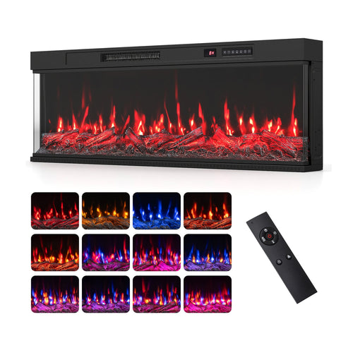 50 Inch 3-Sided Electric Fireplace Insert, 12 Flame Colors