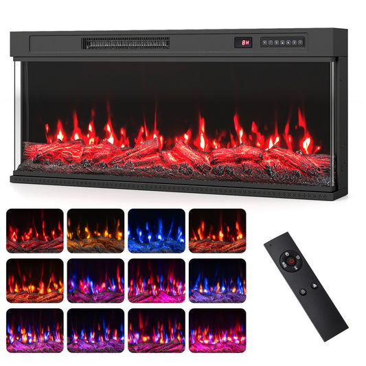 40 Inch 3-Sided Built-in Electric Fireplace Insert, 12 Flame, Colors Fireplaces Options at Gallery Canada