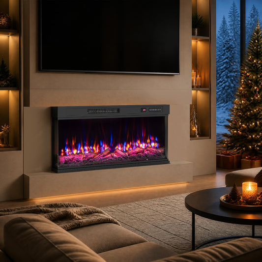 40 Inch 3-Sided Built-in Electric Fireplace Insert, 12 Flame, Colors Fireplaces Options at Gallery Canada