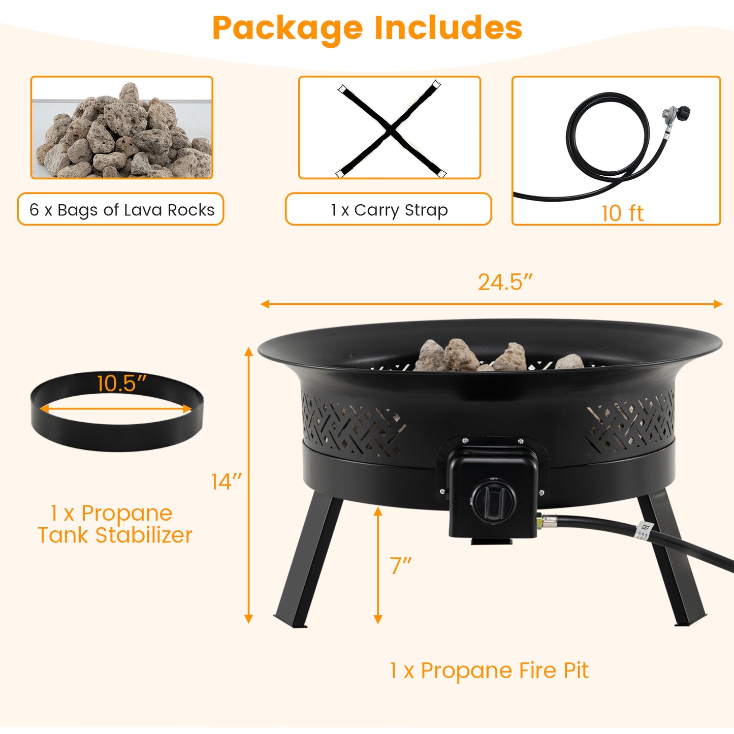 24.5 Inch Portable Propane Fire Pit with Carry Strap and Folding Legs Fire Pit Tables at Gallery Canada