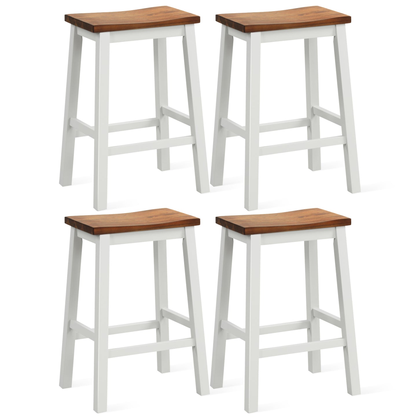 Set 4 Saddle Bar Stools with Footrests, Walnut