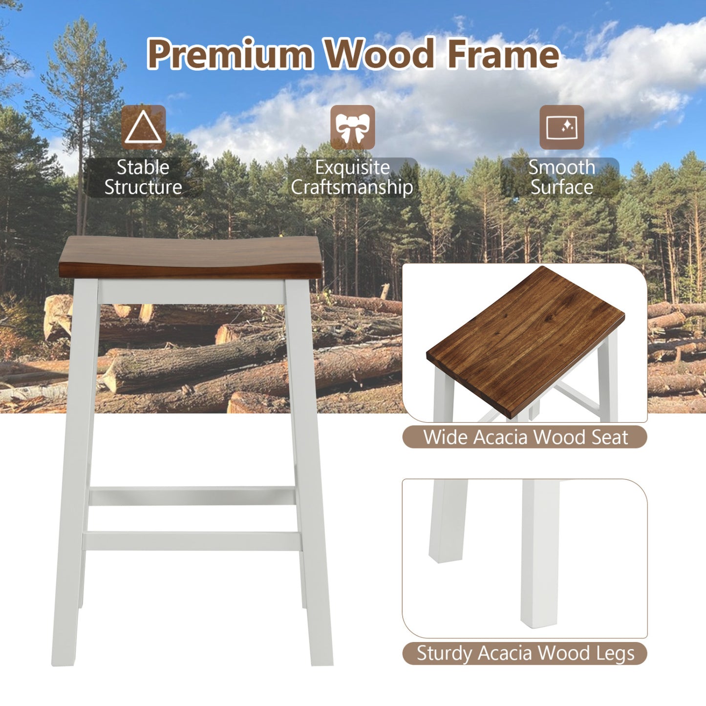 Set 4 Saddle Bar Stools with Footrests, Walnut