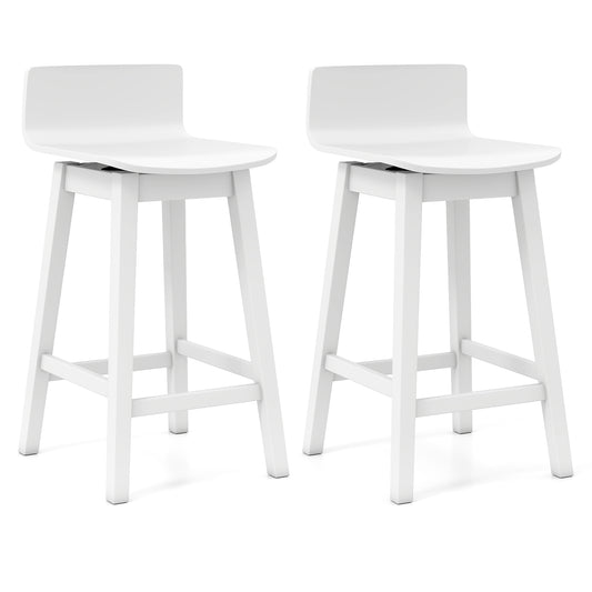 24.5 Inch Swivel Wooden Bar Stools Set of 2 with Rubber Wood Legs and Low Back, White Bar Stools White at Gallery Canada