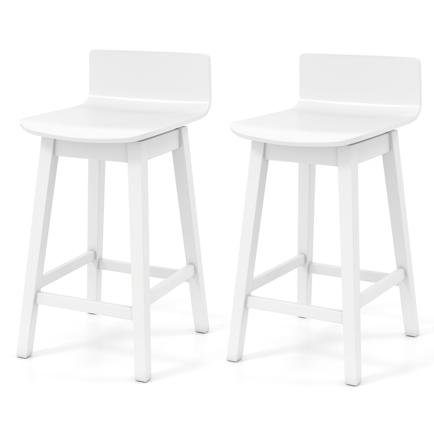 24.5 Inch Swivel Wooden Bar Stools Set of 2 with Rubber Wood Legs and Low Back, White Bar Stools White at Gallery Canada
