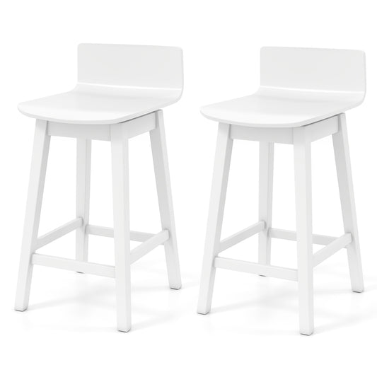24.5 Inch Swivel Wooden Bar Stools Set of 2 with Rubber Wood Legs and Low Back, White Bar Stools White at Gallery Canada