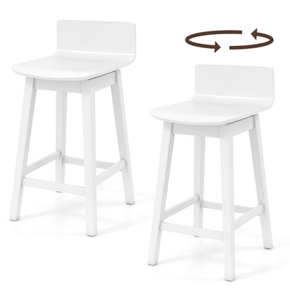 24.5 Inch Swivel Wooden Bar Stools Set of 2 with Rubber Wood Legs and Low Back, White Bar Stools at Gallery Canada