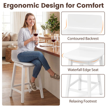 24.5 Inch Swivel Wooden Bar Stools Set of 2 with Rubber Wood Legs and Low Back, White Bar Stools at Gallery Canada