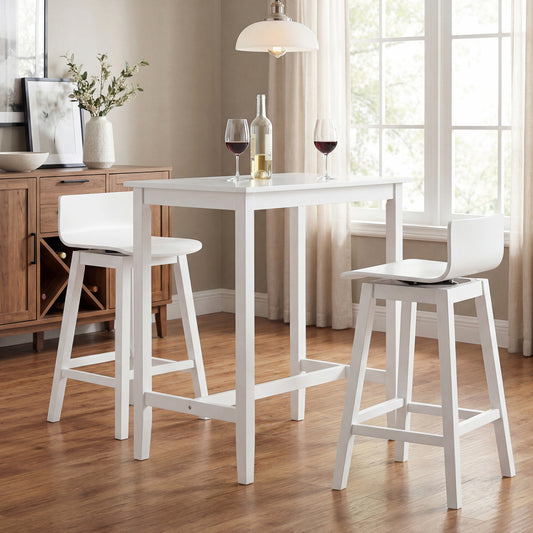 24.5 Inch Swivel Wooden Bar Stools Set of 2 with Rubber Wood Legs and Low Back, White Bar Stools White at Gallery Canada