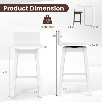 24.5 Inch Swivel Wooden Bar Stools Set of 2 with Rubber Wood Legs and Low Back, White Bar Stools at Gallery Canada
