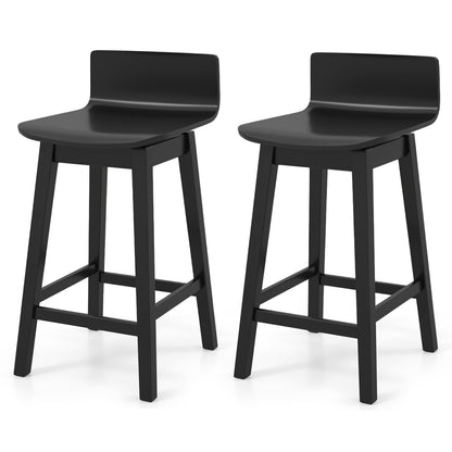 24.5 Inch Swivel Wooden Bar Stools Set of 2 with Rubber Wood Legs and Low Back, Black Bar Stools Black at Gallery Canada