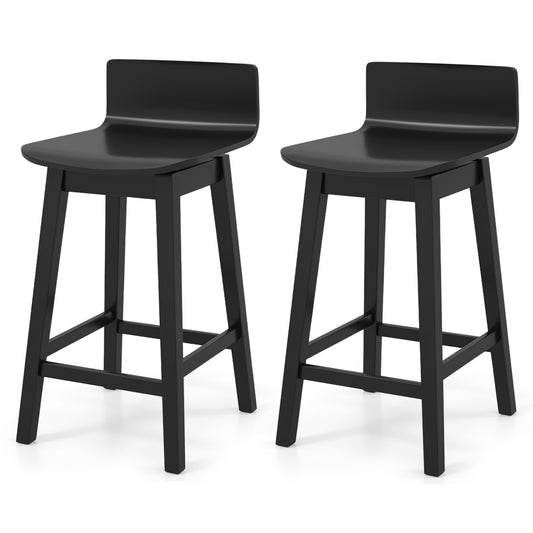 24.5 Inch Swivel Wooden Bar Stools Set of 2 with Rubber Wood Legs and Low Back, Black Bar Stools Black at Gallery Canada