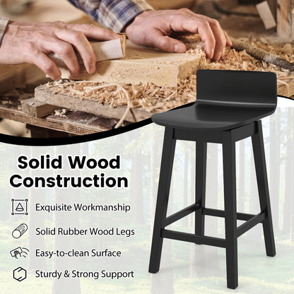 24.5 Inch Swivel Wooden Bar Stools Set of 2 with Rubber Wood Legs and Low Back, Black Bar Stools at Gallery Canada