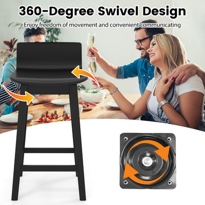 24.5 Inch Swivel Wooden Bar Stools Set of 2 with Rubber Wood Legs and Low Back, Black Bar Stools at Gallery Canada