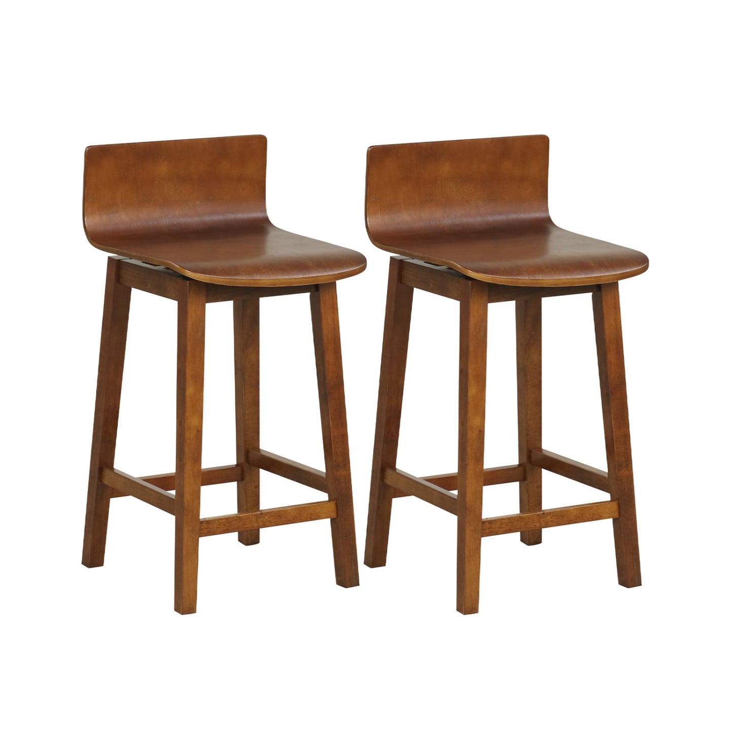 24.5 Inch Swivel Wooden Bar Stools, Set of 2, Walnut Bar Stools at Gallery Canada