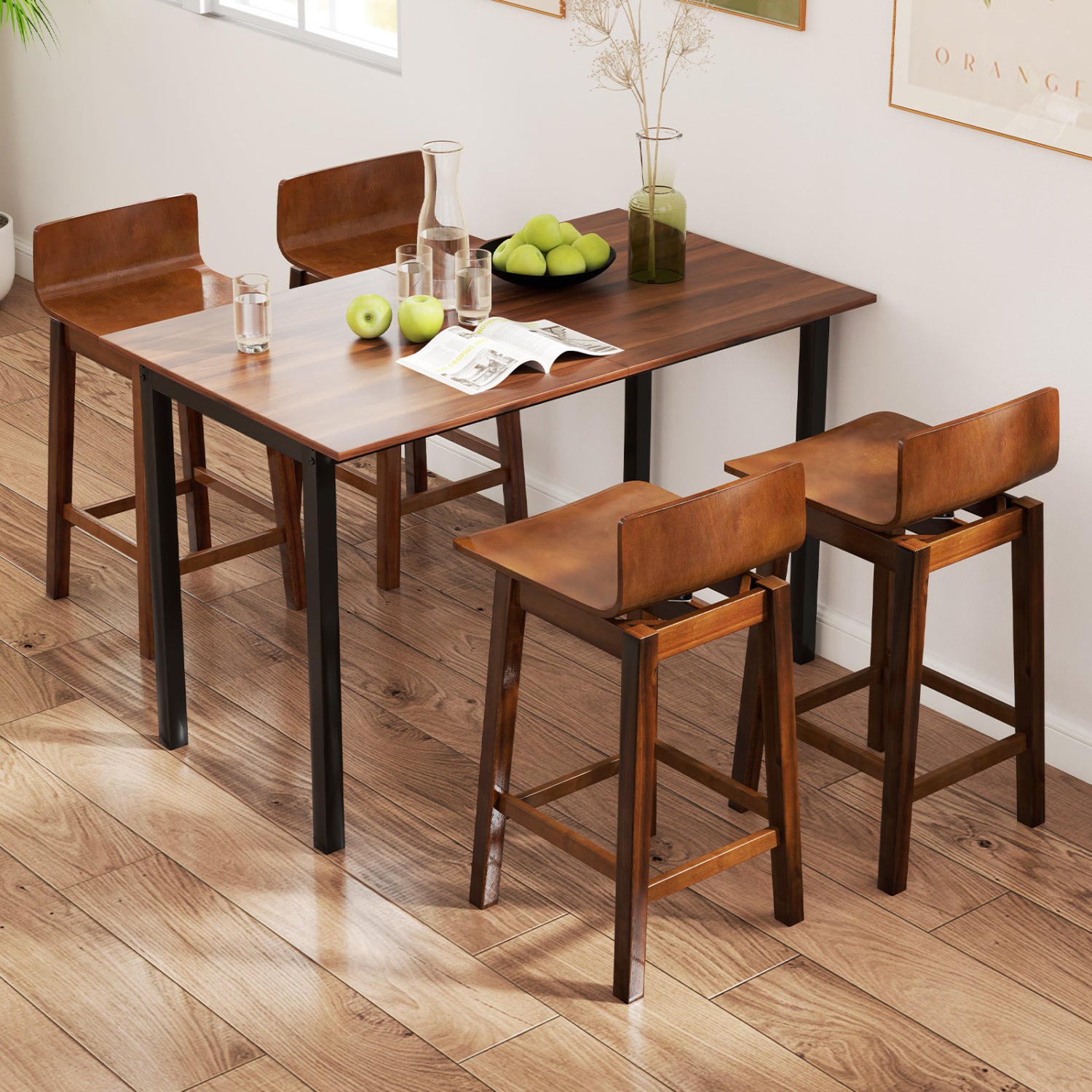 24.5 Inch Swivel Wooden Bar Stools, Set of 2, Walnut Bar Stools at Gallery Canada