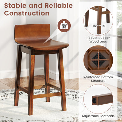 24.5 Inch Swivel Wooden Bar Stools, Set of 2, Walnut Bar Stools at Gallery Canada