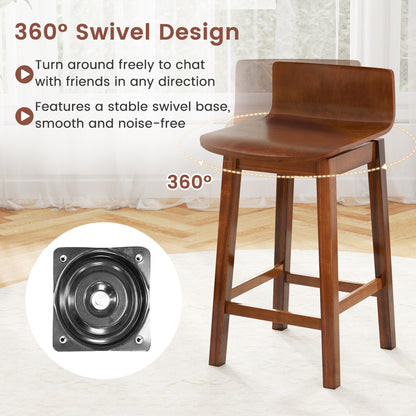 24.5 Inch Swivel Wooden Bar Stools, Set of 2, Walnut Bar Stools at Gallery Canada