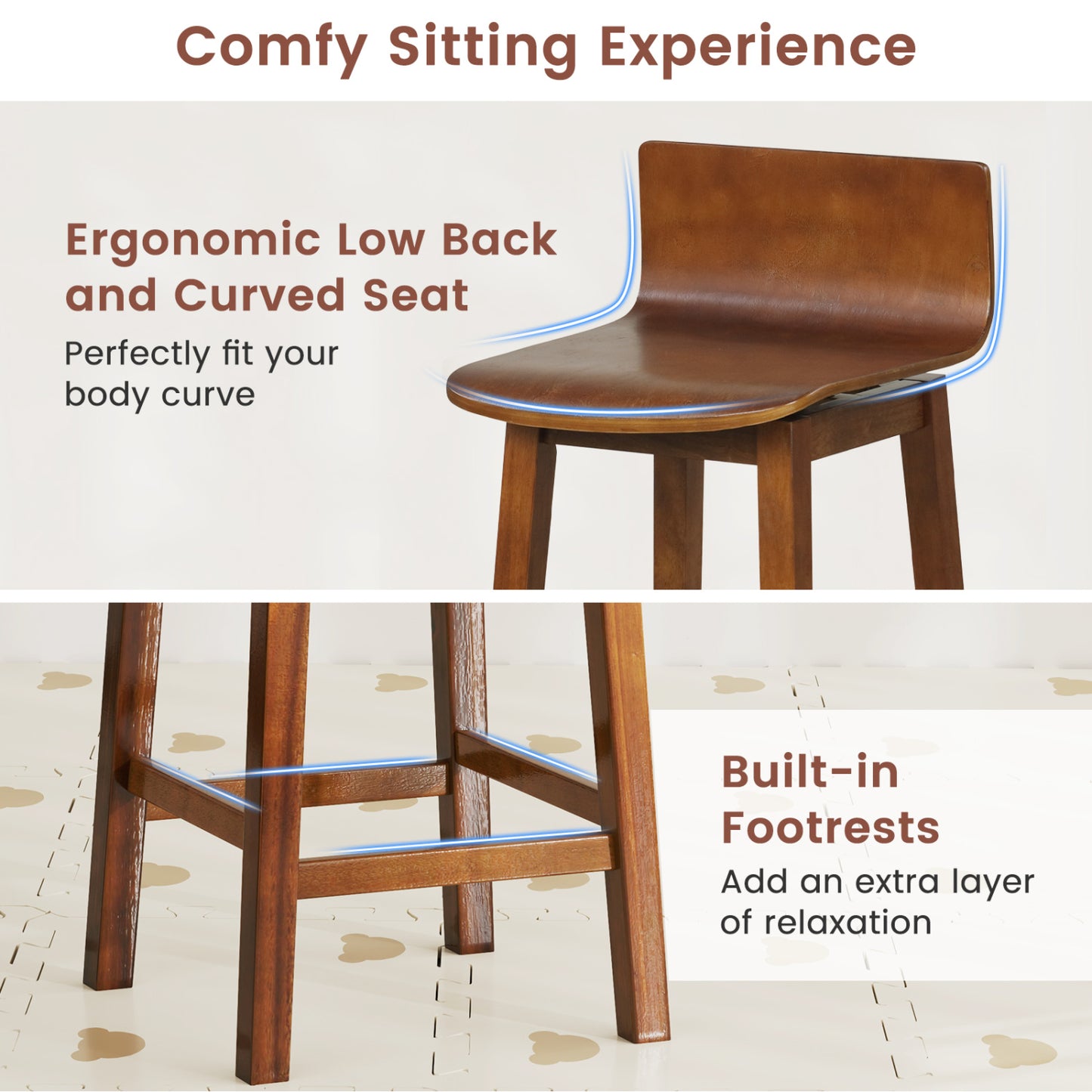 24.5 Inch Swivel Wooden Bar Stools, Set of 2, Walnut Bar Stools at Gallery Canada