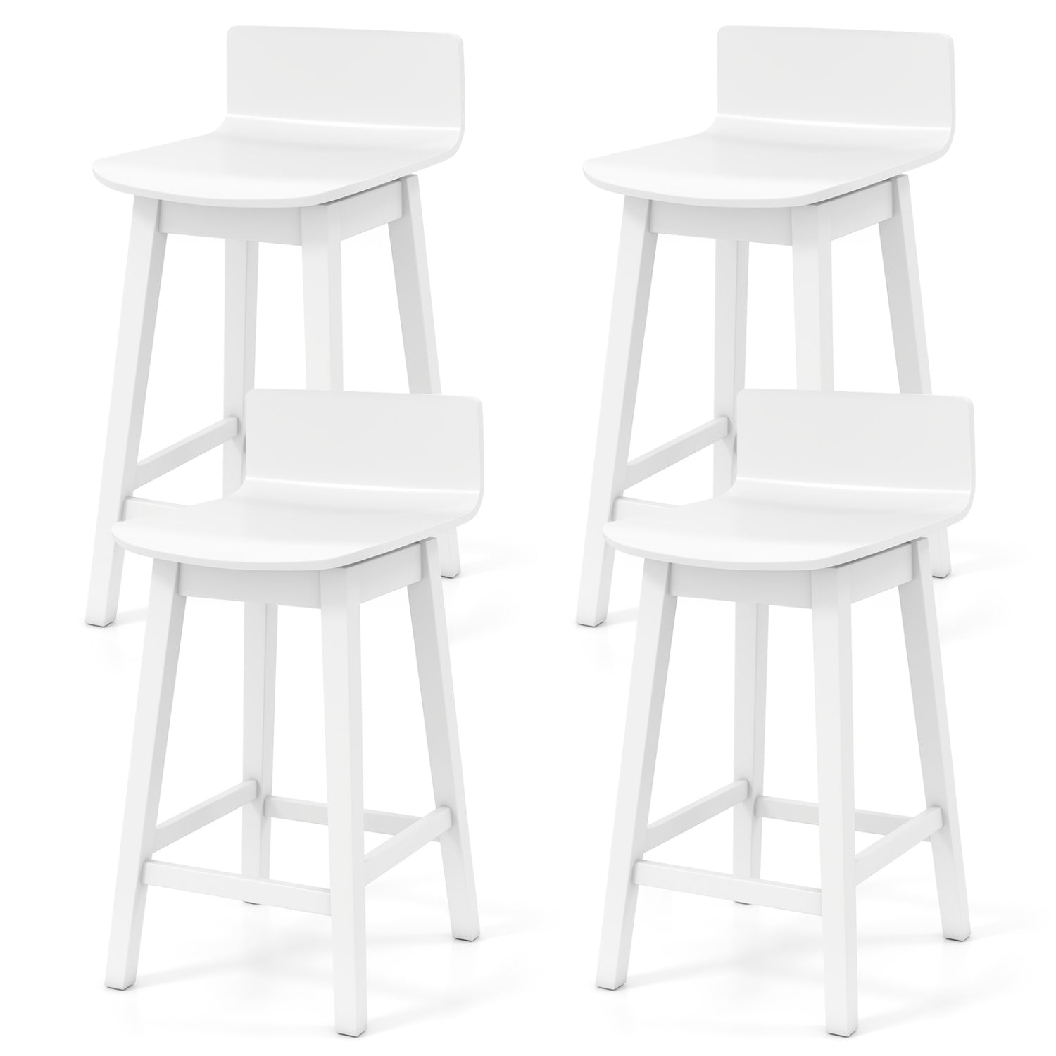 24.5 Inch Swivel Wooden Bar Stools Set of 4 with Rubber Wood Legs and Low Back, White Bar Stools at Gallery Canada