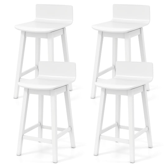 24.5 Inch Swivel Wooden Bar Stools Set of 4 with Rubber Wood Legs and Low Back, White Bar Stools White at Gallery Canada